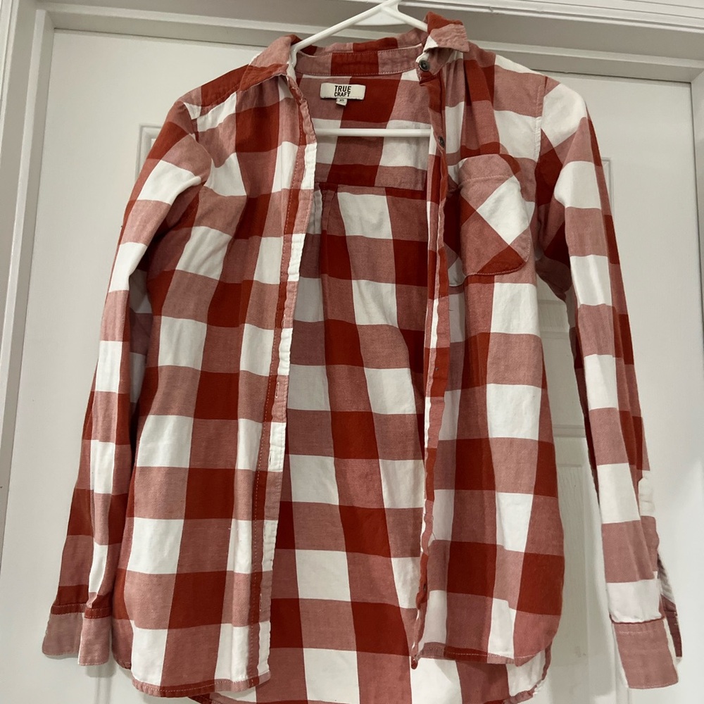 Rust and White Checkered Button-Up Shirt